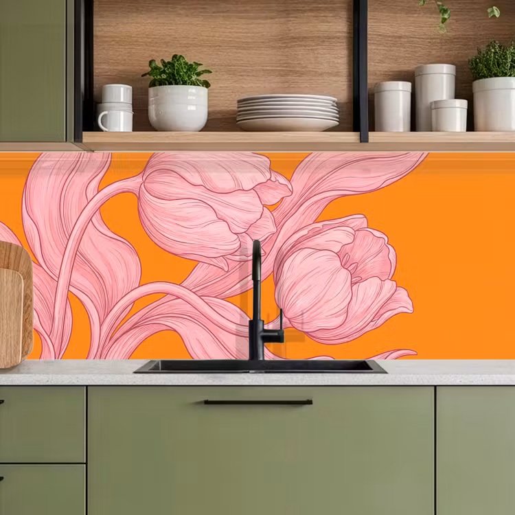 Küchenrückwand - Rosa Blumen – Modern - Roze bloemen - Modern keuken achterwand 2 middel