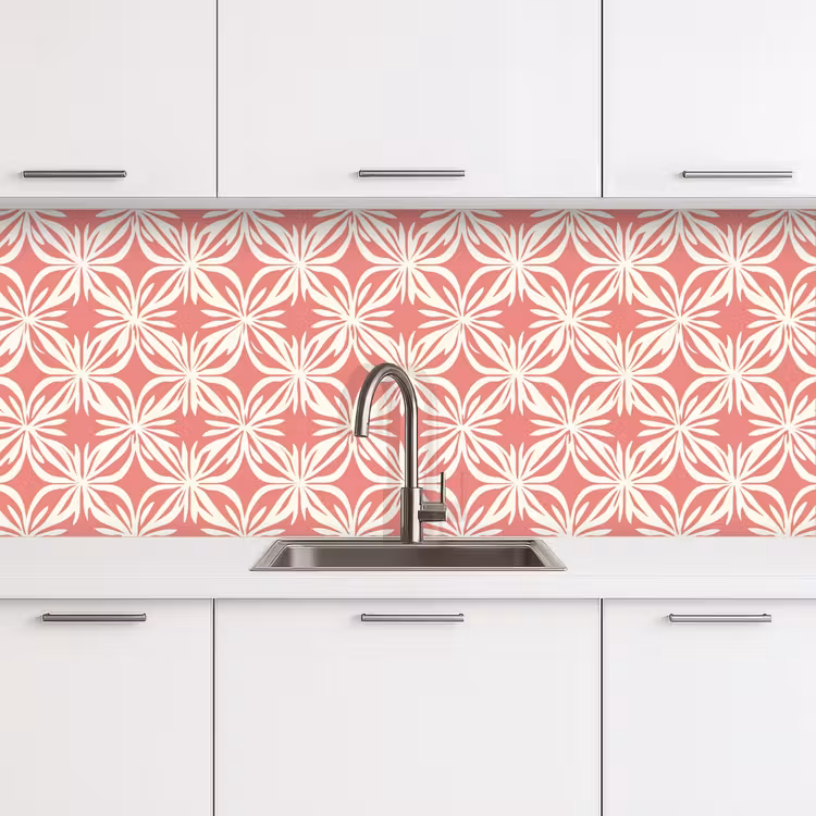 Roze - Bloemenmotief - Wit - Modern keuken achterwand 2 middel 871 -3d