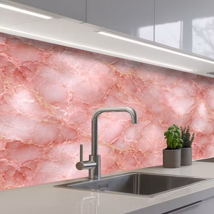 Roze - Kwarts - Goud - Marmer keuken achterwand 2 middel 871 -3d_schuin