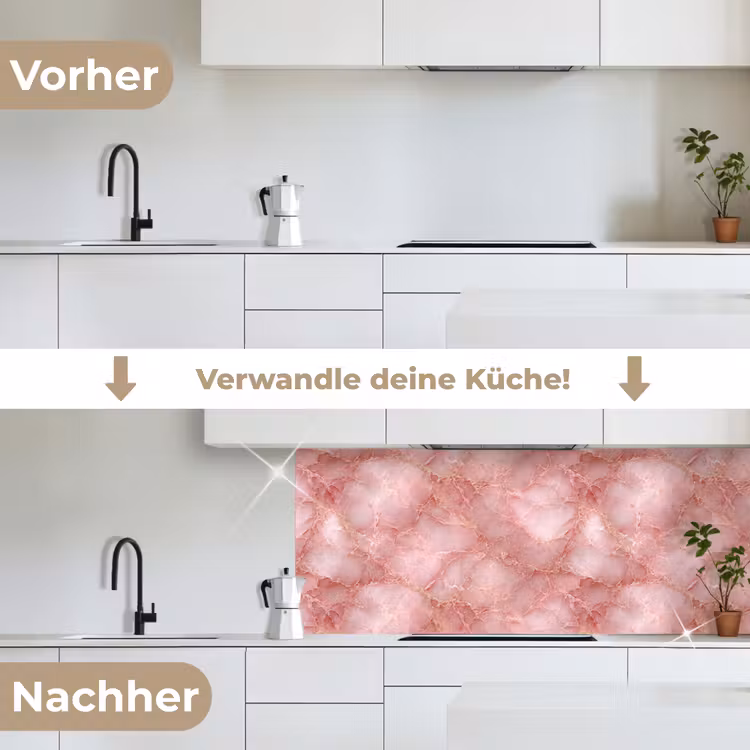 Roze - Kwarts - Goud - Marmer keuken achterwand 2 middel 871 -voor-na_DE