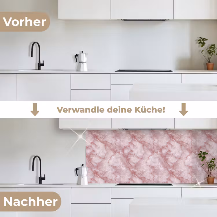 Roze - Kwartsmarmer - Aders keuken achterwand 2 middel 871 -voor-na_DE