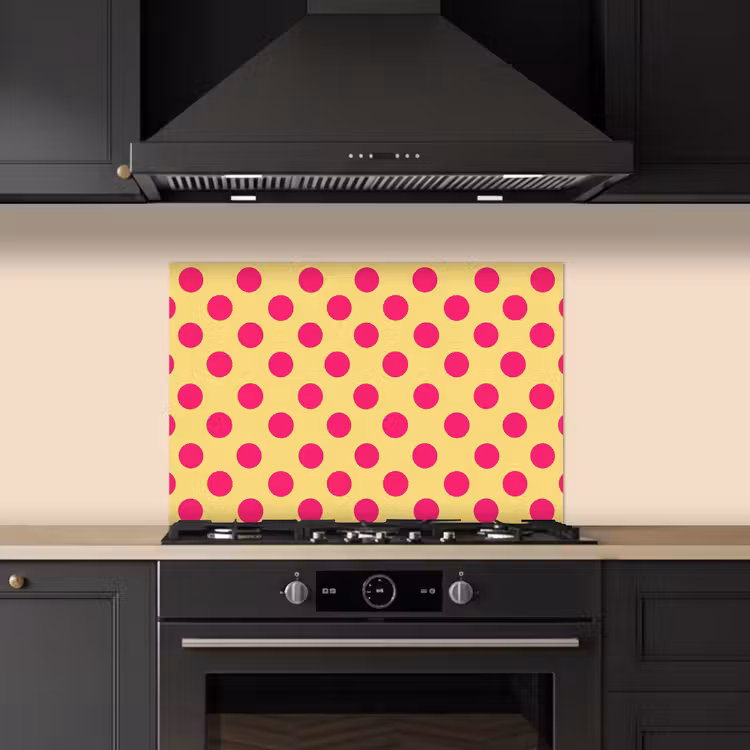 Roze - Stippen - Geel keuken achterwand spatscherm klein 900 -sfeer1