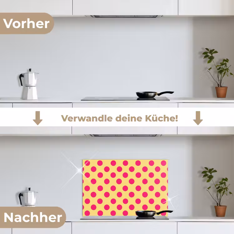 Roze - Stippen - Geel keuken achterwand spatscherm klein 900 -voor_na_DE