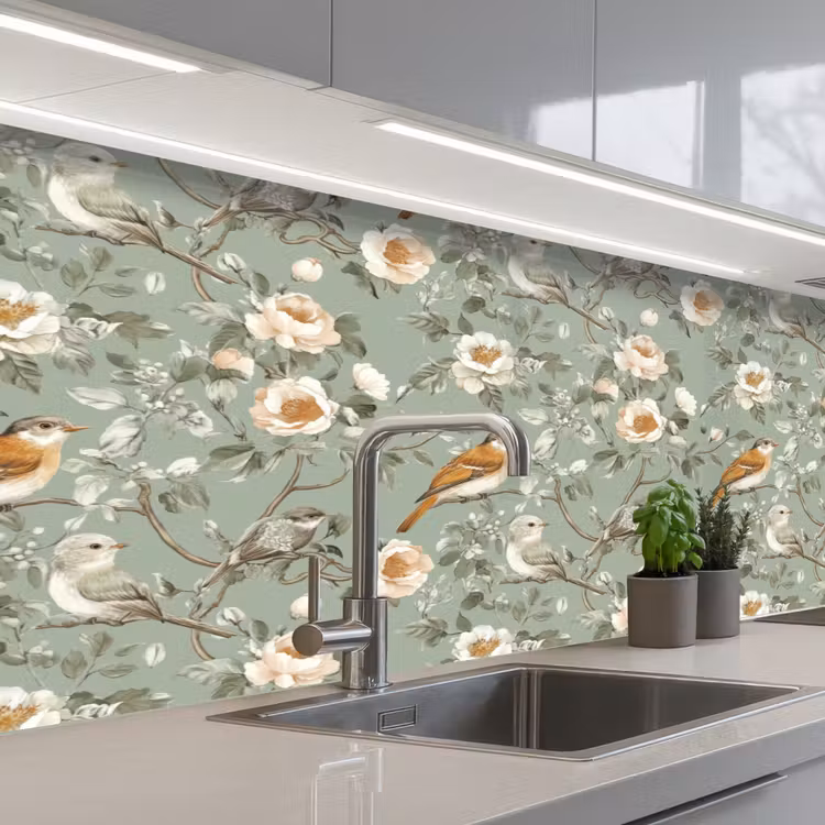 Roze - Vogels - Kleurrijk keuken achterwand 2 middel 871 -3d_schuin