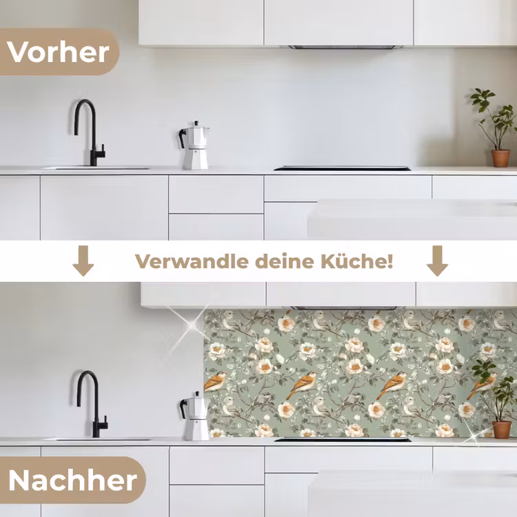 Roze - Vogels - Kleurrijk keuken achterwand 2 middel 871 -voor-na_DE