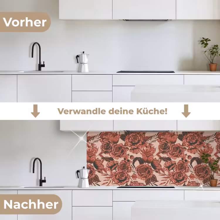 Roos - Patroon - Bloemen keuken achterwand 2 middel 871 -voor-na_DE