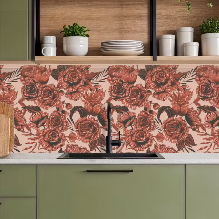 Roos - Patroon - Bloemen keuken achterwand 2 middel 871 -sfeer3