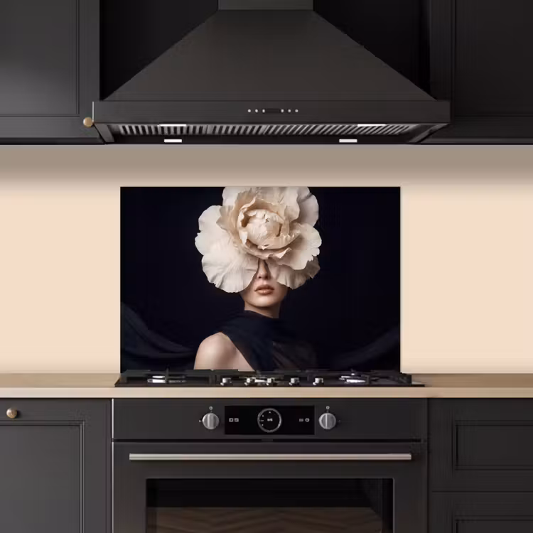 Roos - Tijdloos - Zwart keuken achterwand spatscherm klein -sfeer1