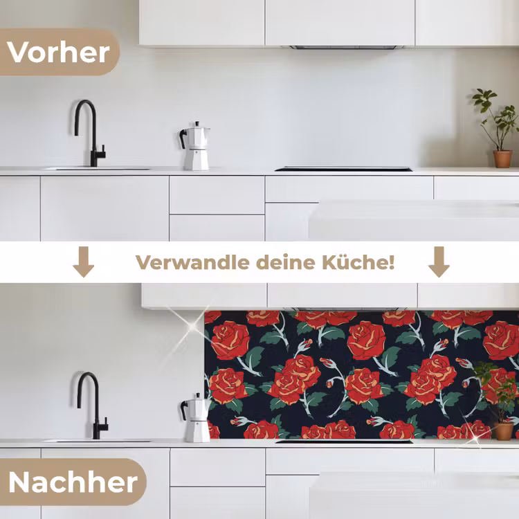 Rozen - Bloem - Patroon - Rood keuken achterwand 2 middel 871 -voor-na_DE