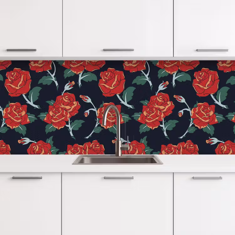 Rozen - Bloem - Patroon - Rood keuken achterwand 2 middel 871 -3d