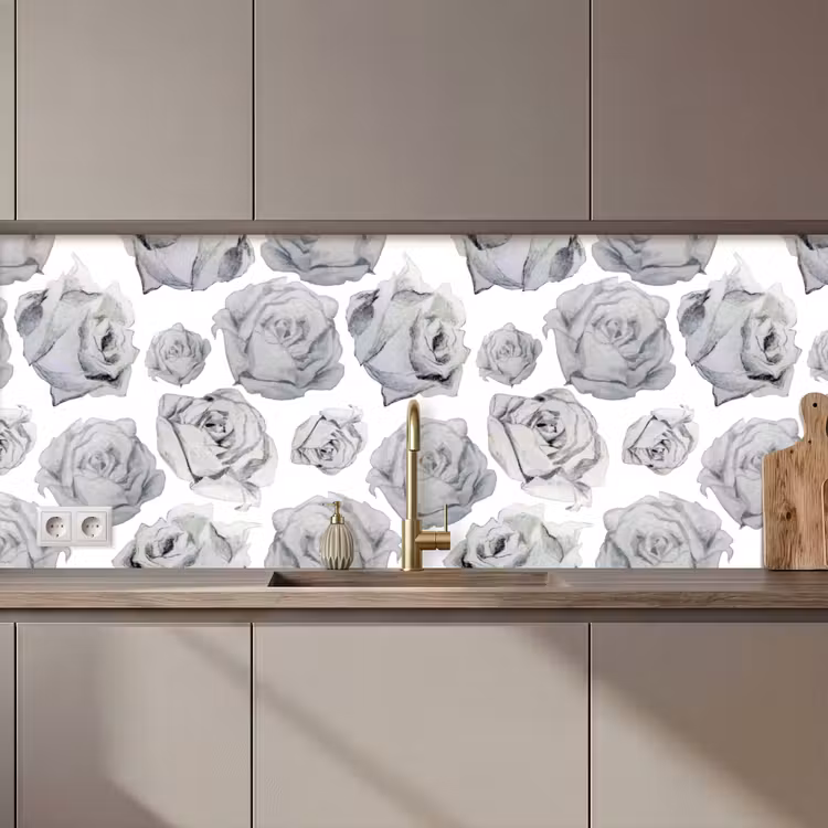Rozen - Bloem - Zwart Wit - Patroon keuken achterwand 2 middel 871 zz_3dshopping