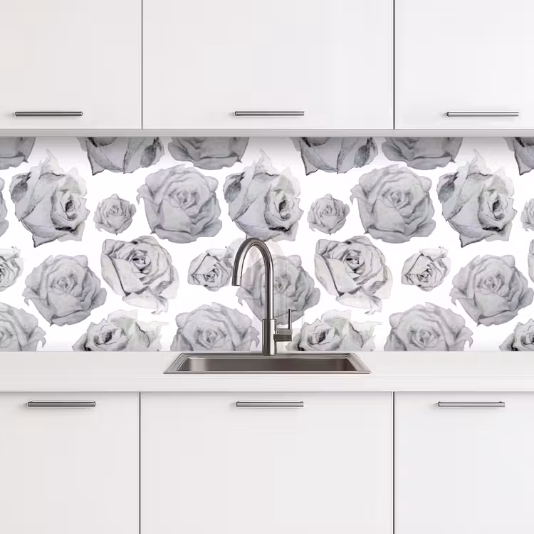 Rozen - Bloem - Zwart Wit - Patroon keuken achterwand 2 middel 871 -3d