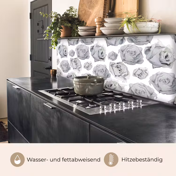 Rozen - Bloem - Zwart Wit - Patroon keuken achterwand 2 middel 871 -usp_DE