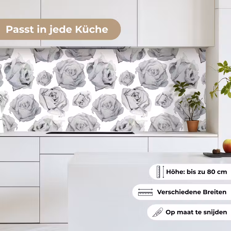 Rozen - Bloem - Zwart Wit - Patroon keuken achterwand 2 middel 871 -sfeer4_DE