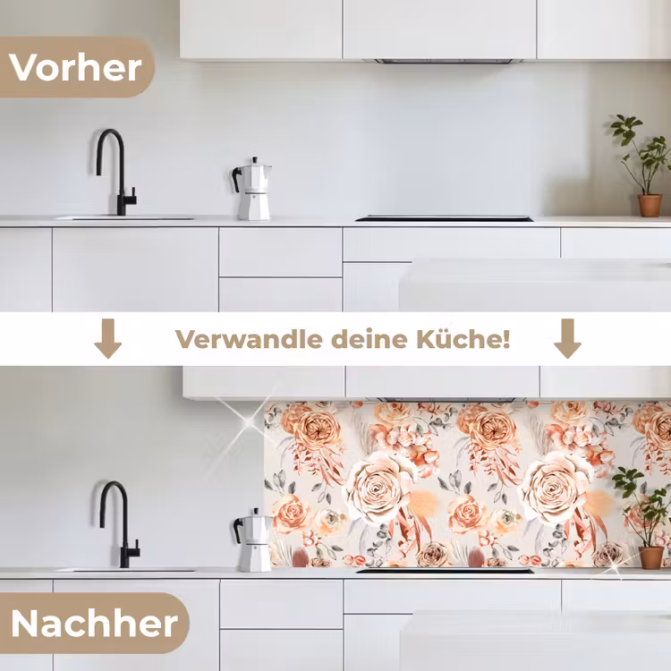 Rozen - Bloemen - Patroon keuken achterwand 2 middel 871 -voor-na_DE