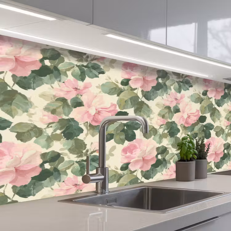 Rozen - Botanisch - Roze keuken achterwand 2 middel 871 -3d_schuin