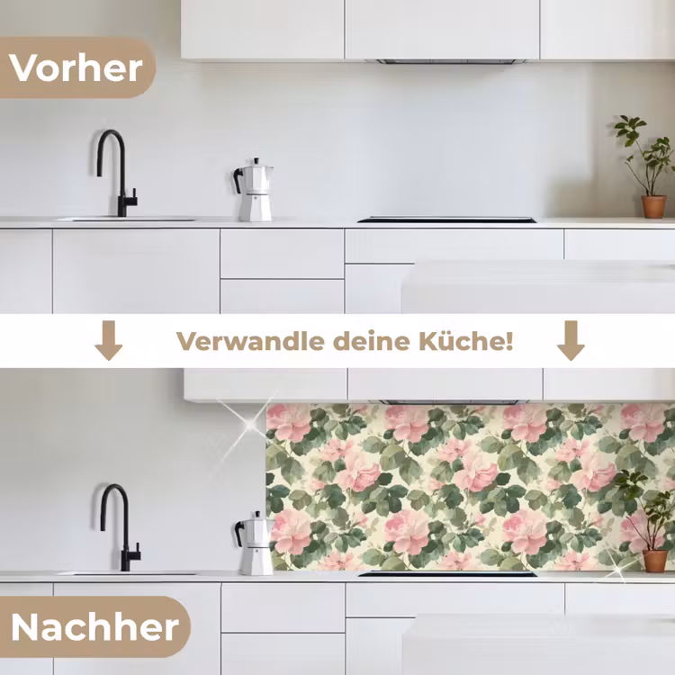 Rozen - Botanisch - Roze keuken achterwand 2 middel 871 -voor-na_DE