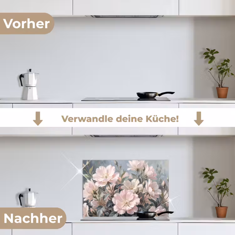 Rozen - Illustratie - Roze keuken achterwand spatscherm klein -voor_na_DE
