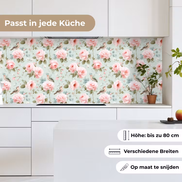 Rozen - Vogels - Pastel - Kleurrijk keuken achterwand 2 middel 871 -sfeer4_DE