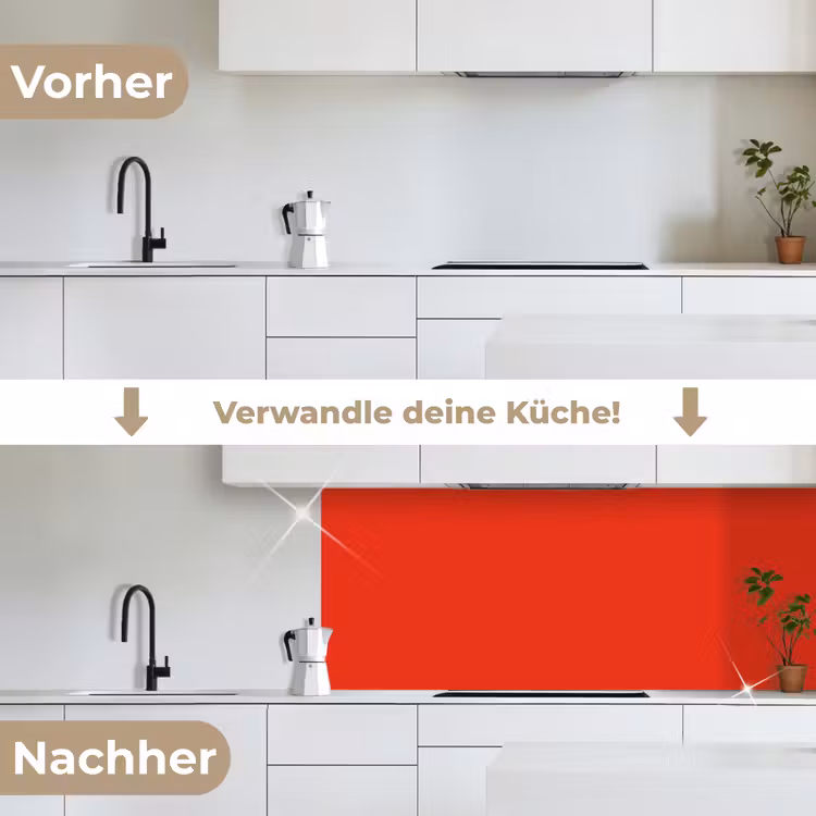 Rood - Kleur - Effen keuken achterwand 2 middel 871 -voor-na_DE