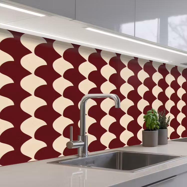 Rood - Tegelpatroon - Crème keuken achterwand 2 middel 871 -3d_schuin