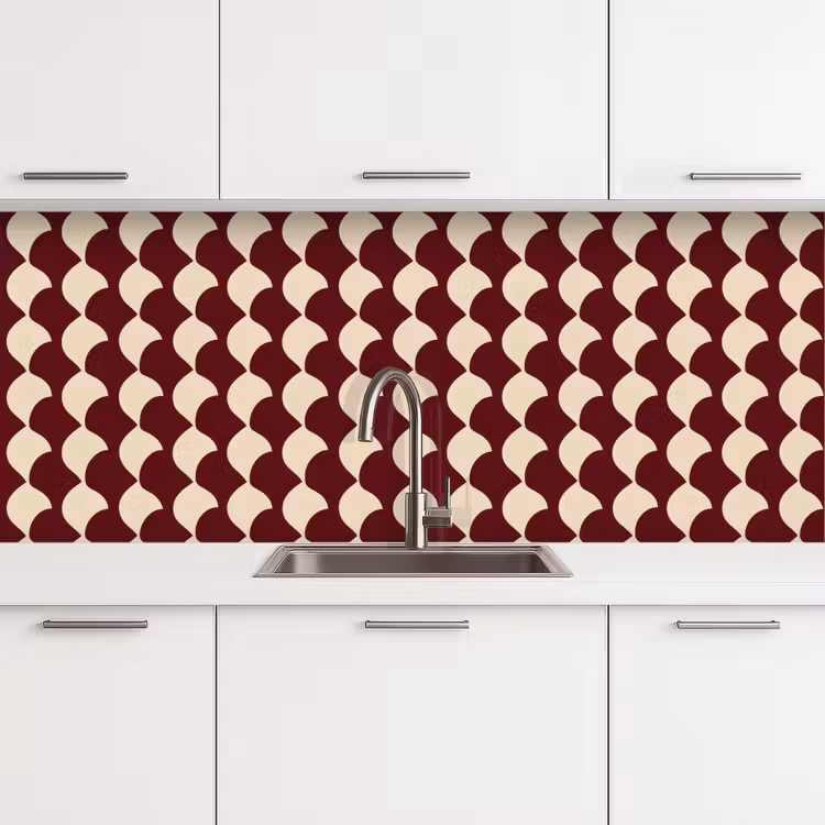 Rood - Tegelpatroon - Crème keuken achterwand 2 middel 871 -3d