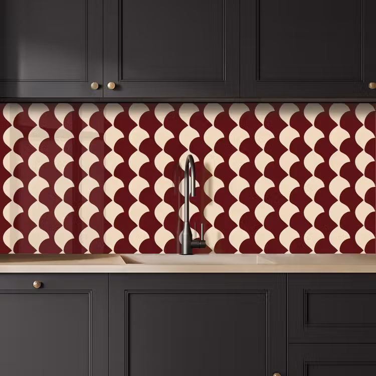 Rood - Tegelpatroon - Crème keuken achterwand 2 middel 871 -sfeer1