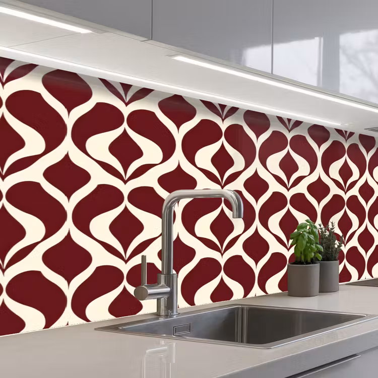 Rood - Druppelpatroon - Grafisch keuken achterwand 2 middel 871 -3d_schuin