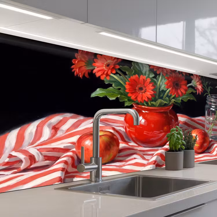 Küchenrückwand - Rote Blumen – Vase - Rode bloemen - Vaas keuken achterwand 2 middel