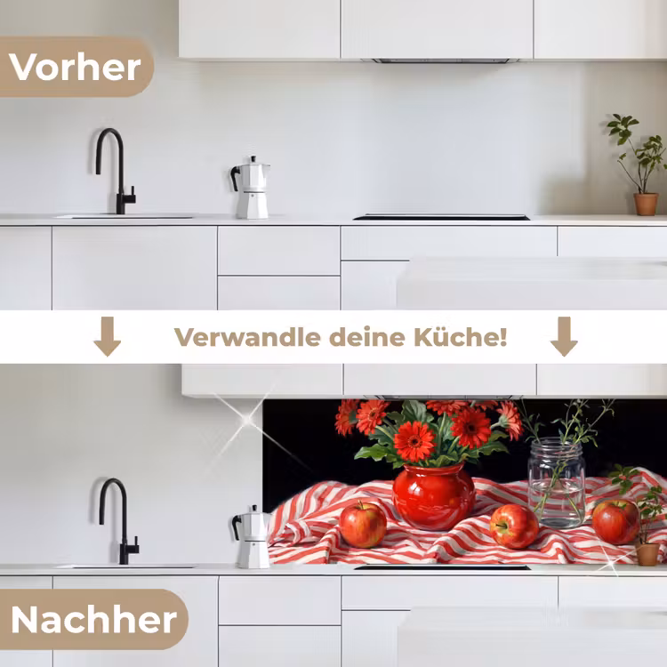 Küchenrückwand - Rote Blumen – Vase - Rode bloemen - Vaas keuken achterwand 2 middel