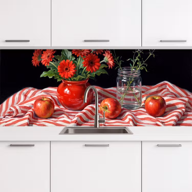 Küchenrückwand - Rote Blumen – Vase - Rode bloemen - Vaas keuken achterwand 2 middel