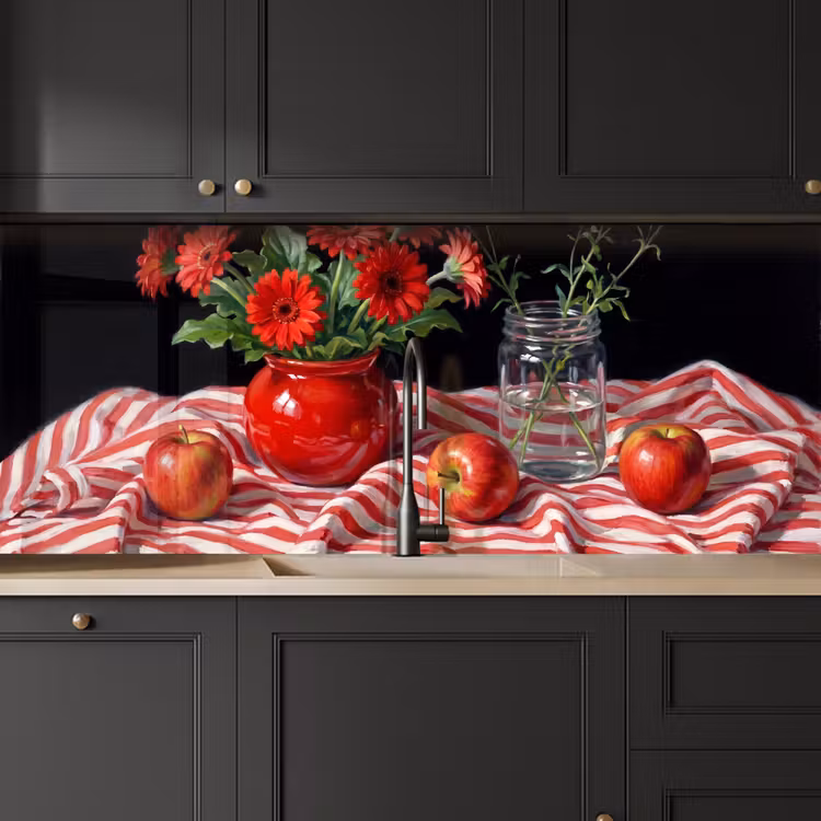 Küchenrückwand - Rote Blumen – Vase - Rode bloemen - Vaas keuken achterwand 2 middel