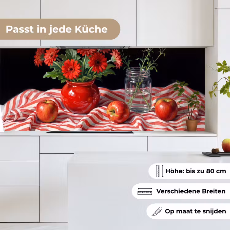 Küchenrückwand - Rote Blumen – Vase - Rode bloemen - Vaas keuken achterwand 2 middel