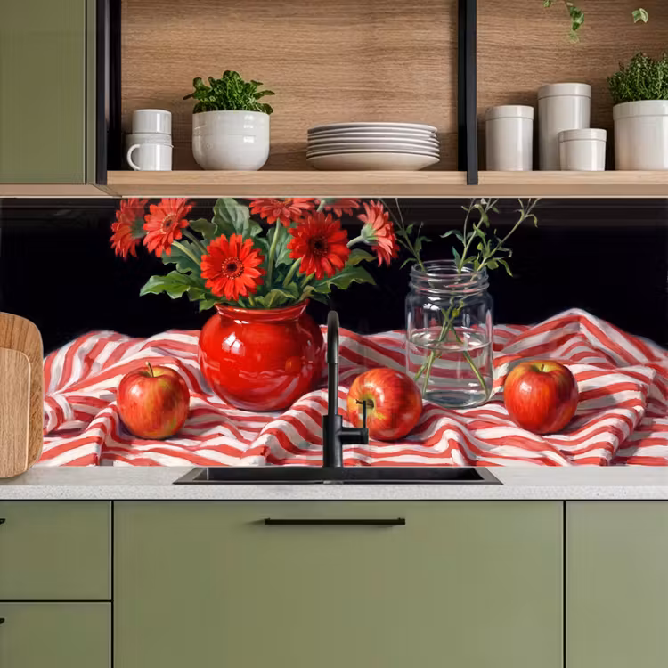 Küchenrückwand - Rote Blumen – Vase - Rode bloemen - Vaas keuken achterwand 2 middel