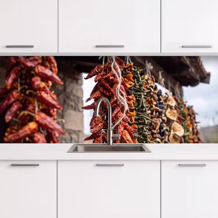 Küchenrückwand - Rote Chilischoten – Essen - Rode pepers - Eten keuken achterwand 2 middel