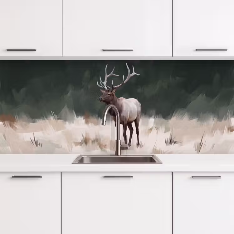 Edelhert - Gewei - Schildering - Rustiek keuken achterwand 2 middel -3d