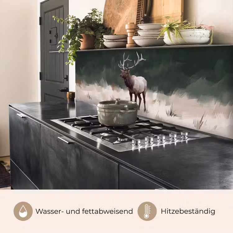 Edelhert - Gewei - Schildering - Rustiek keuken achterwand 2 middel -usp_DE