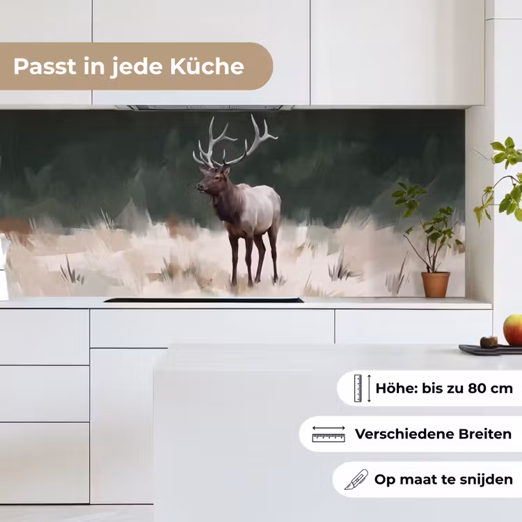 Edelhert - Gewei - Schildering - Rustiek keuken achterwand 2 middel -sfeer4_DE