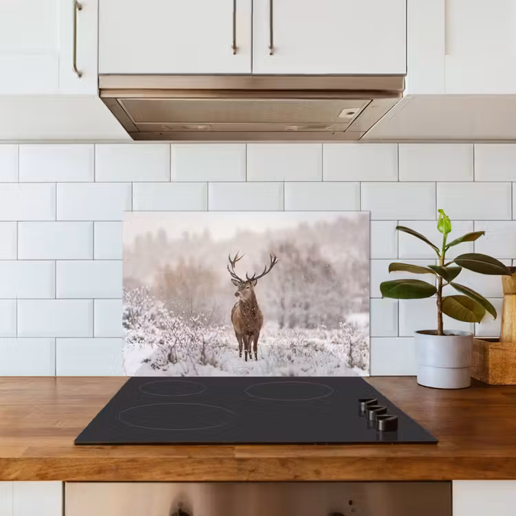 Edelhert - Bos - Sneeuw - Winter - Majestueus keuken achterwand spatscherm klein -sfeer2