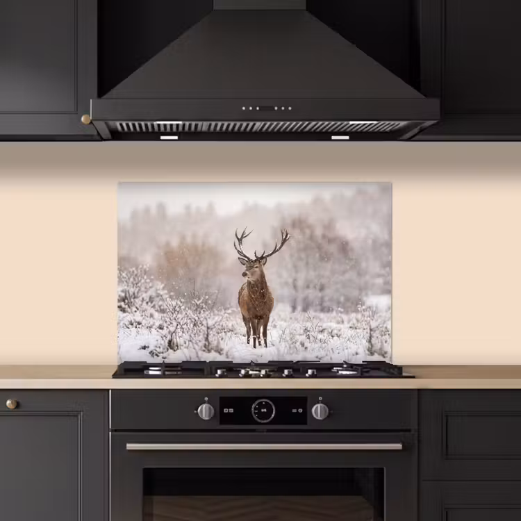Edelhert - Bos - Sneeuw - Winter - Majestueus keuken achterwand spatscherm klein -sfeer1