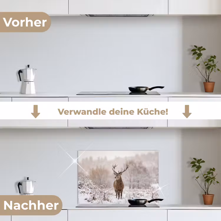 Edelhert - Bos - Sneeuw - Winter - Majestueus keuken achterwand spatscherm klein -voor_na_DE