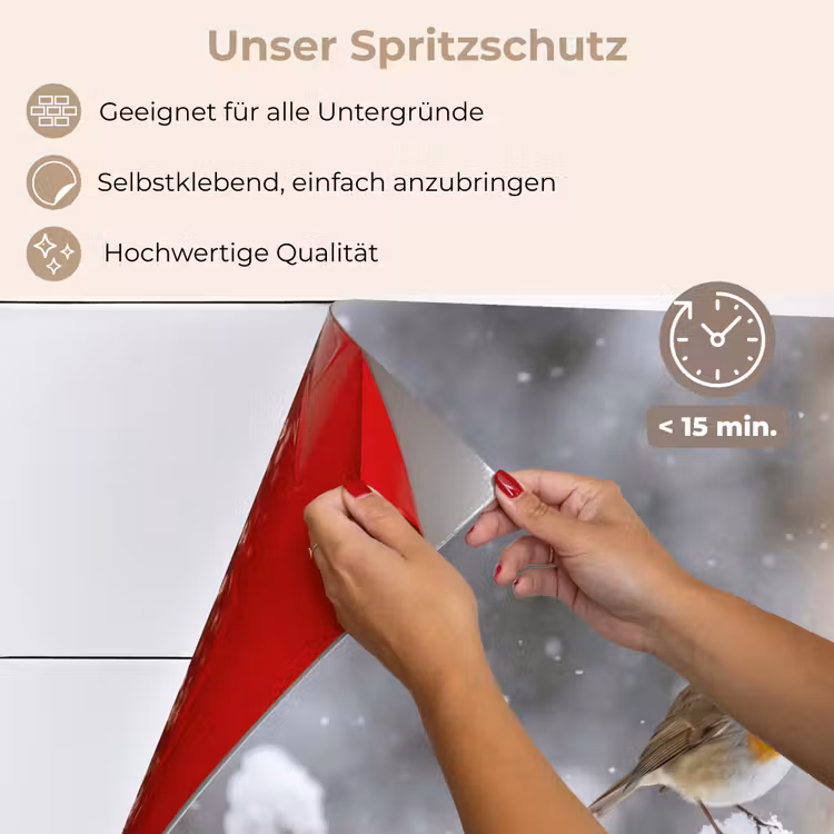 Roodborstje - Gedroogde bloem - Sneeuw - Winter - Vertederend keuken achterwand spatscherm klein -spatscherm_DE