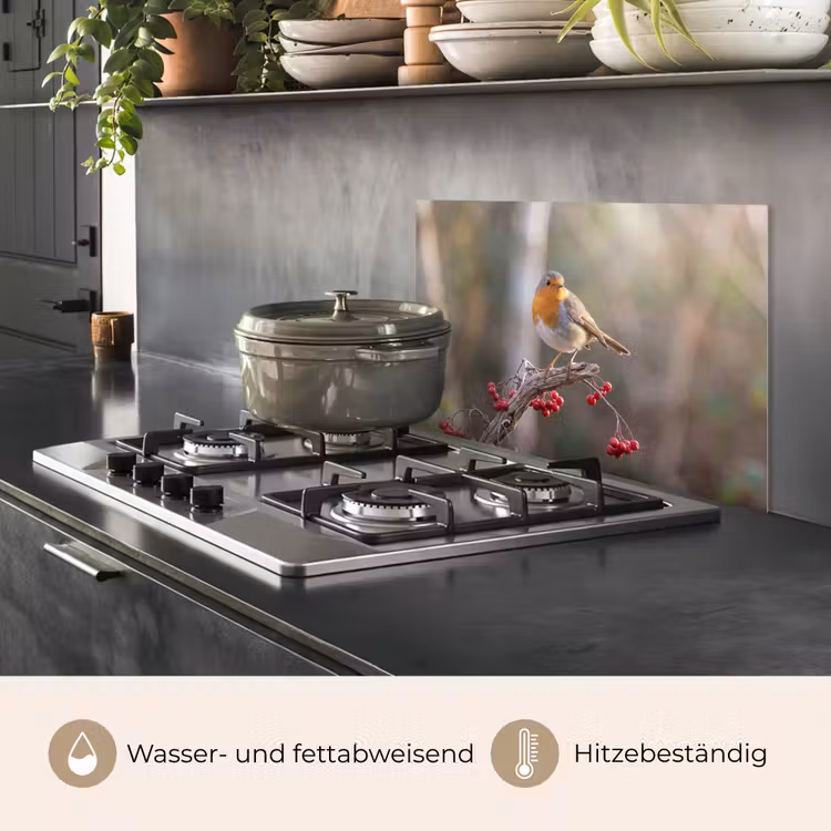 Roodborst - Tak - Bessen - Natuur keuken achterwand spatscherm klein -usp_DE