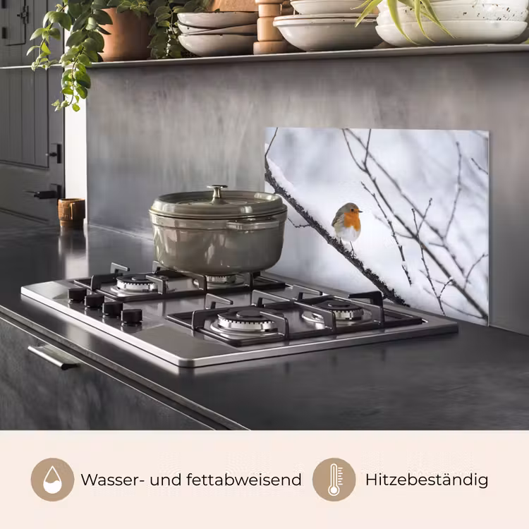 Roodborstje - Tak - Sneeuw - Winter - Levendig keuken achterwand spatscherm klein -usp_DE