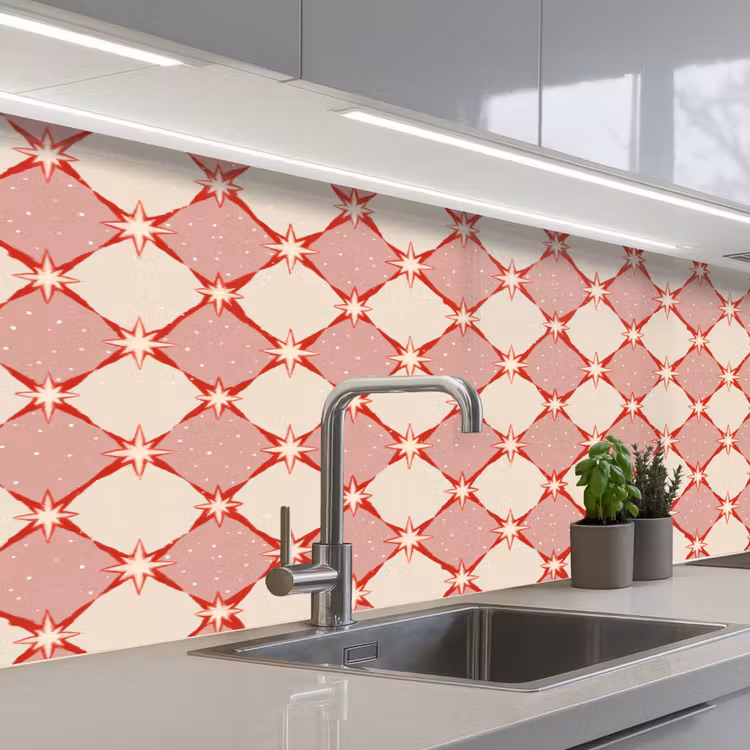 Ruiten - Sterren - Vintage - Oudroze - Rood keuken achterwand 2 middel 871 -3d_schuin