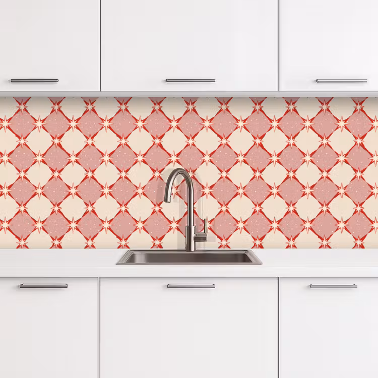 Ruiten - Sterren - Vintage - Oudroze - Rood keuken achterwand 2 middel 871 -3d