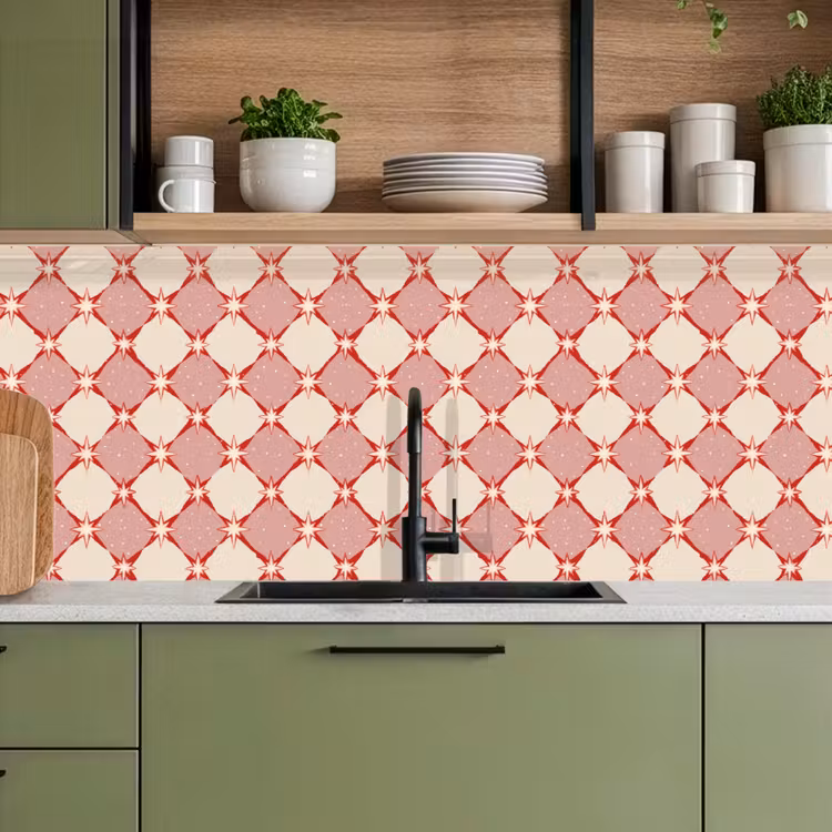 Ruiten - Sterren - Vintage - Oudroze - Rood keuken achterwand 2 middel 871 -sfeer3