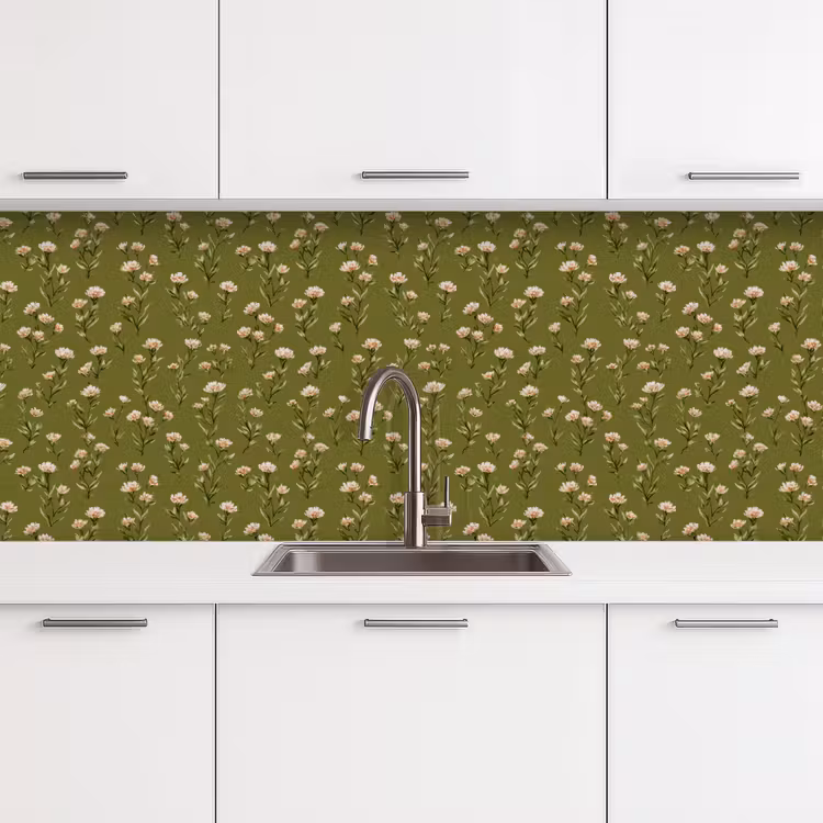 Landelijk - Bloemen -  Groen keuken achterwand 2 middel 871 -3d