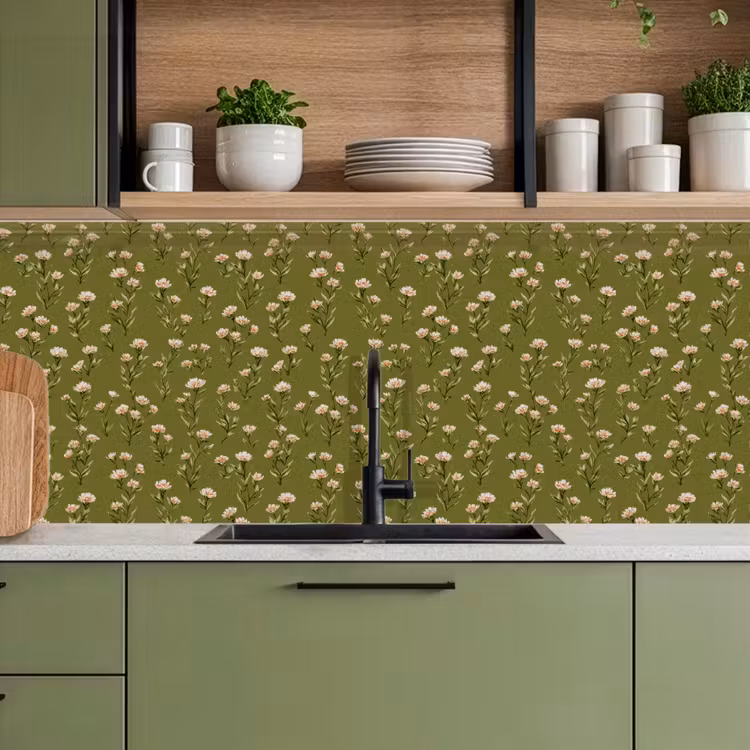 Landelijk - Bloemen -  Groen keuken achterwand 2 middel 871 -sfeer3