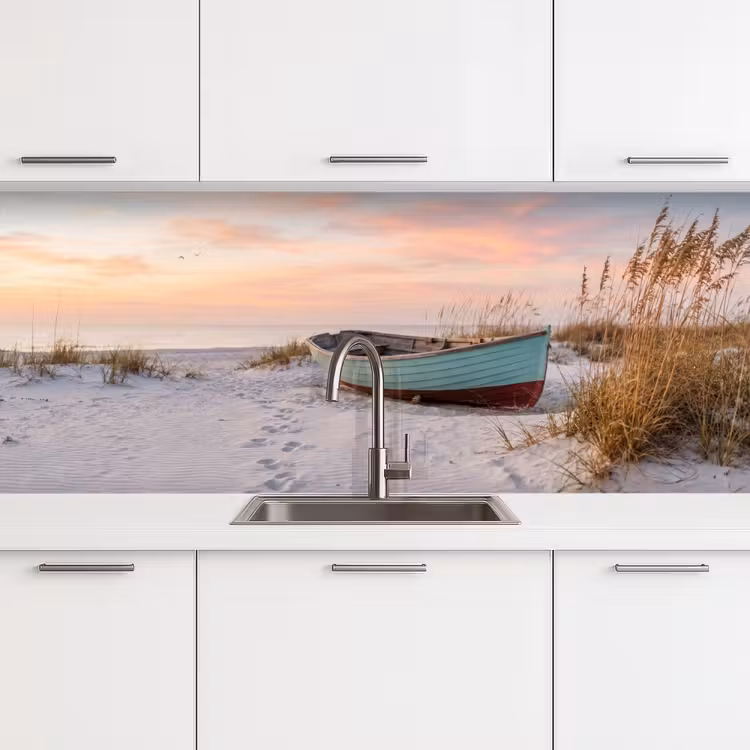 Rustiek - Roeiboot - Zandstrand keuken achterwand 2 middel -3d